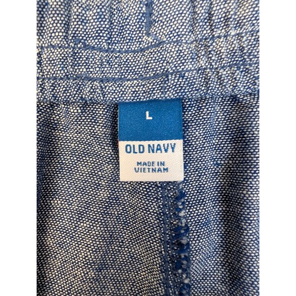 Old Navy Pants Womens L Blue High Rise Straight Tape Chambray Linen Blend Crop - Picture 3 of 11